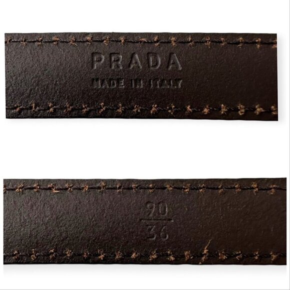 Prada Green Slim Leather Belt, Silver tone  buckle,  Size 90/36\
